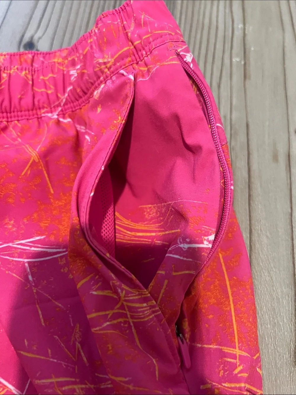 The North Face Men’s Hot Pink & Orange Patterned Swim Trunks